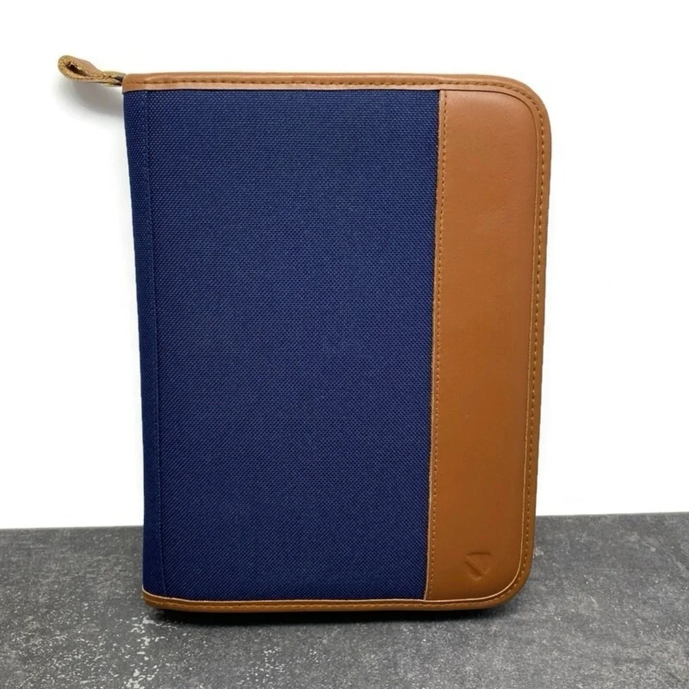 Vintage 90's Cambridge 47062 Blue Canvas Tan Planner Organizer 3 Ring Binder
